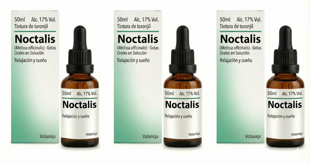 Noctalis de Votanika — frasco ámbar y caja con tintura de toronjil 50 ml